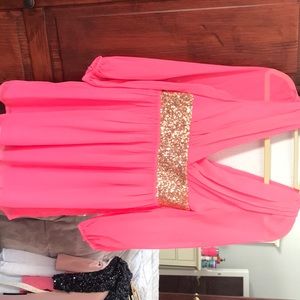Hot pink and gold sequin mini dress